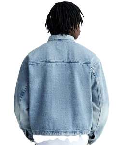 Men Jacket OEM Custom Mens Jean Denim Jacket Faded Effect Japanese Denim Cotton <b>Coat</b> Oversized Vintage Washed Denim Jacket - Product Image 3