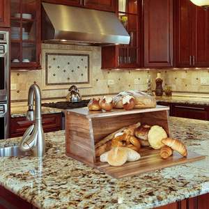 Boîte à pain en bois d'acacia tout en une seule pièce Organisateur de stockage de pain pour l'assemblage de comptoir de cuisine gratuit grande capacité naturelle - Product Image 6