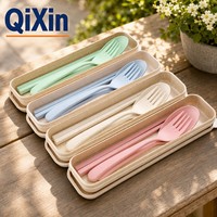 Ensemble de couverts et ustensiles réutilisables écologiques en paille de blé PP avec étui de rangement personnalisable pour le camping, les voyages, le bureau et l'école