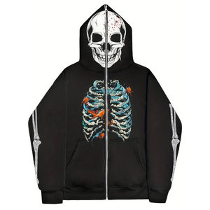 เสื้อฮู้ดพลอยเทียมทรงโอเวอร์ไซส์แบบกำหนดเอง2025มีซิปสำหรับผู้ชาย - Product Image 4