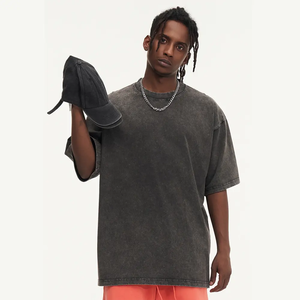 Unisex Oversized 300Gsm Heavy Cotton T-Shirt Acid Wash Vintage Design Custom Logo 100% Cotton Screen Fitness <b>Dropshipping</b> Men's - Product Image 2