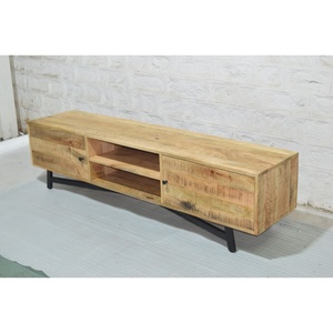 Mid Century Modern TV Stand Cabinet Madera maciza de mango con base de hierro rústico para el hogar Oficina Granja o uso en el comedor - Product Image 6