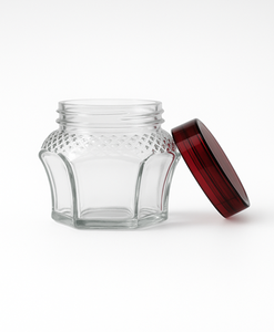 Tarro de vidrio Mason en relieve con tapa de metal almacenamiento hermético para uso doméstico perfecto para recetas de aperitivos - Product Image 1