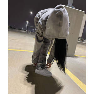 Conjunto de chándal de dos piezas con capucha y pantalones para correr para mujer al por mayor 2025, ropa de calle informal, teñido anudado traje gris, servicio personalizado OEM - Product Image 2