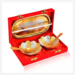 <b>Top</b> Quality Silver Plated Bowl With Spoon Gold Polished Lotus Design <b>Festive</b> Gifts Item for Serving and Daily Use Bowl Available - Product Image 5