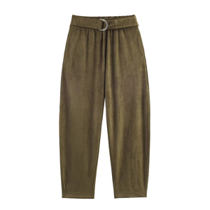 Conjunto de Pantalones y Top Plisado con Efecto Gamuza de 2 Piezas, Casual, Transpirable, para Mujer, Invierno/Primavera, 100% Algodón - Product Image 6