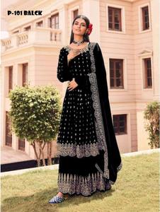 Dernier modèle de costume Sharara en soie géorgette lourde avec broderie et sequins, vêtements de fête pour femmes indiennes et pakistanaises - Product Image 3