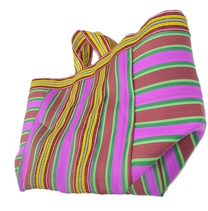 Bolsos ecológicos a rayas multicolores para mujer fabricados en la India plástico reciclado tejido nailon dos compras al aire libre impermeables - Product Image 2