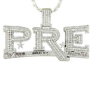 Collar con colgante de logotipo inicial de diamante con placa grande, joyería de Hip Hop de moissanita brillante personalizada para hombres, chapado en rodio - Product Image 5