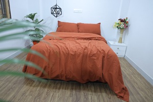 Wholesale Luxury Cotton <b>Bedding</b> Set Queen Duvet Cover Rust Color Washed Cotton Duvet Cover Including 2 Pillow Cover - Product Image 3