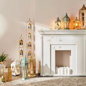 Lanterne en métal doré haut de gamme avec panneaux en verre, design de dôme marocain complexe, poignée suspendue pour la décoration de la maison de luxe - Product Image 5