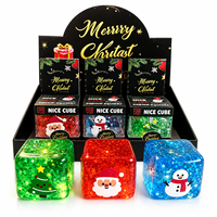 Jouet anti-stress personnalisé avec logo, cube scintillant de Noël, jouet sensoriel à presser doux au toucher avec motifs Père Noël, bonhomme de neige et sapin