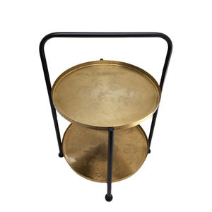 Support à gâteau rond de luxe à 2 niveaux avec poignée Plateau de service en aluminium et bois de manguier Décoration de cuisine d'hôtel Bambou acrylique - Product Image 3