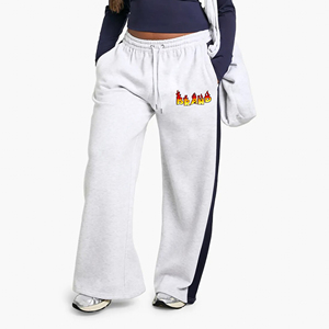 Venta al por mayor de alta calidad barato en blanco 100% algodón ropa de calle de las mujeres de otoño ropa Casual con bolsillos laterales acampanados señoras pantalón - Product Image 6