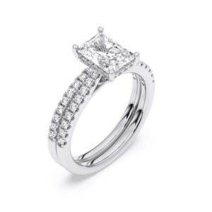 1.60 CT E-F/VVS-VS (กลาง1.00 CT) สดใส & ตัด Moissanite เพชรแหวนหมั้นกับวงจับคู่สีทอง - Product Image 5