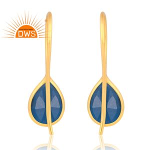 925ชุบทอง18K คู่ชุบทอง18K คู่สีฟ้าโทปาซควอตซ์อัญมณีห้อยต่างหูผู้ผลิตเครื่องประดับ - Product Image 4