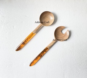 Ensemble de service à salade en bois de manguier fait main en Inde, manche en résine, ensemble de cuillères à salade de qualité supérieure, ustensiles de cuisine, cuillère de service, vaisselle - Product Image 3