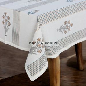 Floral Indian Cotton <b>Linen</b> Hand Block Printed <b>Table</b> <b>Cloth</b> 4 Seater, 6 Seater and 8 Seater - Product Image 6