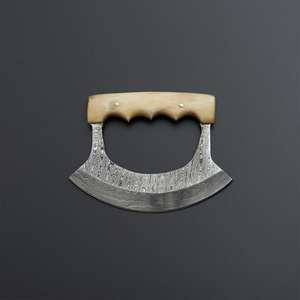 Handmade Damascus Stainless Steel Blade Ulu <b>Knife</b> Bone <b>Safe</b> Leather Sheath 0.354in Thickness Multi-Use Kitchen <b>Knife</b> DIY OEM - Product Image 3