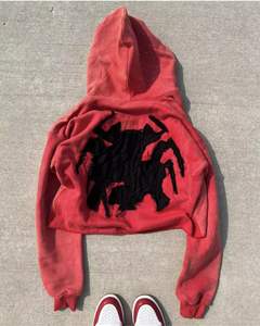 Sudadera con cremallera unisex personalizada de fabricante OEM, sudadera con estampado alto de diamantes de imitación desgastados bordados de algodón 100% - Product Image 3