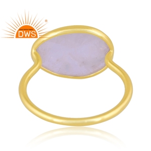 Best Selling Sterling Silver 18K Gold Plated Natural <b>Rainbow</b> Moonstone Gemstone Stackable Ring Custom Jewelry Manufacturer - Product Image 4