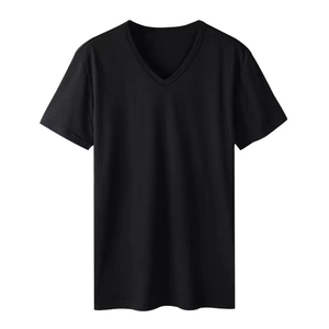 T-shirt à col en V décontracté à la mode pour hommes, basique, uni, confortable, à manches courtes, vente en gros de tissu tricoté décontracté coupe ajustée style sans étiquette - Product Image 6