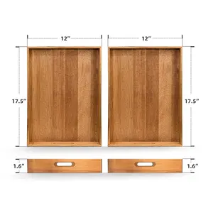 Plateau à thé en bois massif Assiette de service en bois rectangulaire Plat de stockage des aliments pour la maison Hôtel - Product Image 4