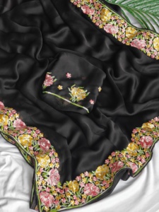 Gasa suave exclusiva con Kasmiri Multi hilo bordado trabajo borde Sari fabricante y proveedor de Surat - Product Image 3