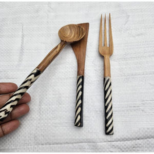 Cuillère en bois fourchette couteau ensemble de couverts ensemble d'ustensiles de dîner en bois cuisine couverts en bois vaisselle ensemble de couverts avec manche en marbre - Product Image 1