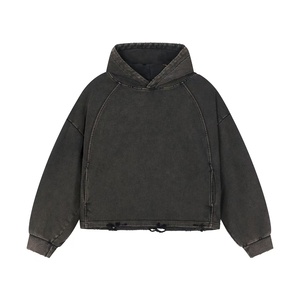 Sweat à capuche oversize délavé à l'acide, effet vieilli, avec appliqué, épaules tombantes, en polyester/coton, impression en relief, motif graphique personnalisé, style vintage - Product Image 1