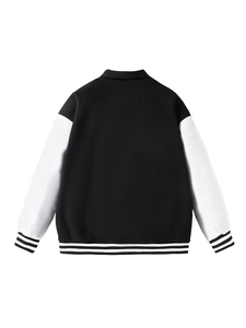 Venta al por mayor Letterman Varsity chaquetas parches Personalizados Baratos azul oscuro lana Varsity chaquetas con mangas de cuero de vaca blanco genuino - Product Image 4