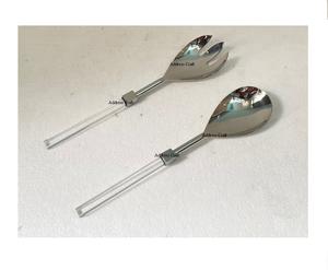 Vendeur d'usine direct ensemble de serveurs à salade en acier inoxydable avec poignée en acrylique outil de cuisine outils de service vaisselle couverts ustensiles - Product Image 1