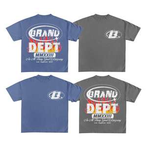 เสื้อยืดสำหรับผู้ชายผ้าฝ้ายแนวสตรีทเสื้อยืดเข้ารูปสีฟ้าพิมพ์ลายโลโก้ออกแบบได้ตามต้องการ - Product Image 1