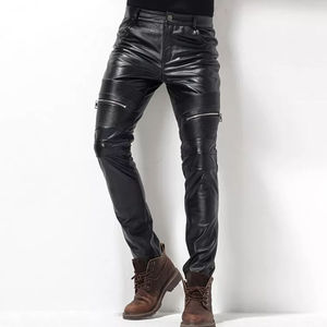 Pantalon en cuir pour homme, style motard, pantalon de moto, coupe slim, cuir PU, streetwear, bas de pantalon pour la conduite, pantalon en cuir pour homme - Product Image 3