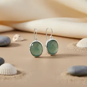 Pendientes de Plata 925 con Calcedonia Azul en Forma de Gota para Mujer, Chapados en Oro, con Perla y Diamante para Bodas y Fiestas - Product Image 3