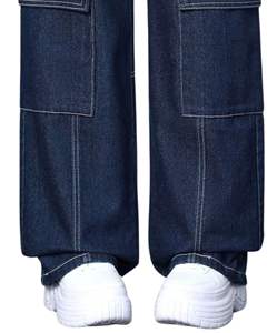 Pantalones Vaqueros Cargo de Pierna Ancha Color Índigo Oscuro para Mujer, Cintura Alta, Bolsillos Utilitarios, Costuras en Contraste, Ropa Urbana, Suministro del Fabricante, OEM - Product Image 6