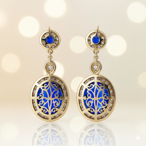 Boucles d'oreilles en pierres précieuses bleues Hydro et CZ |   Rond et ovale de 7 mm |   Argent sterling 925 plaqué or 18 carats |   4,5 pouces, 12 GM Vêtements de mariage - Product Image 1