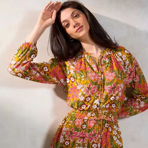 Vestido corto de algodón hecho a mano indio con estampado floral para mujer, vestido elegante para fiesta, vestido personalizado para novia, niña, regalo de cumpleaños, venta de vestido - Product Image 1