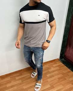 Camiseta informal de algodón 100% de alta calidad para hombre, tela de lona con patrón sólido, diseño en blanco personalizable - Product Image 3