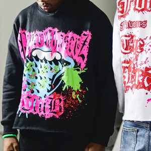 Sudadera con Capucha Negra Estampada Fortune Favors The Brave para Hombre, Estilo Hip Hop, Oversize, de Algodón French Terry con Diseño de Logotipo en la Espalda - Product Image 6