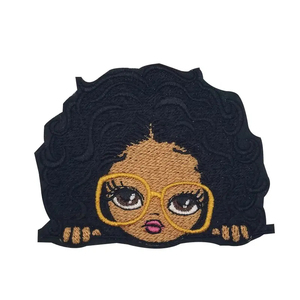 Nouveau Style de mode Logo personnalisé fer sur patchs de broderie 3D mignon fille noire coudre sur patch de transfert de chaleur pour les chemises - Product Image 1