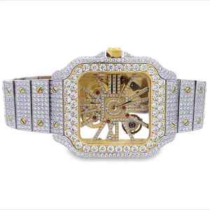 Reloj de plata 925 cuadrado esqueleto hecho a mano banda de acero inoxidable Baguette diamante Leb cultivado estilo helado inspirado en Hip Hop - Product Image 1