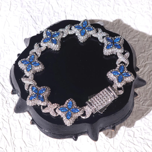 Blue Moissanite Stone Clover <b>Infinity</b> Iced Out <b>Bracelet</b> Silver Fully Paved Sparkling Luxury Statement Jewelry - Product Image 2