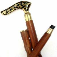Canne de marche en bois avec poignée en laiton - Canne vintage faite à la main pour hommes - Bâton de randonnée en bois de rose avec embout en caoutchouc - MOQ 1 pièce
