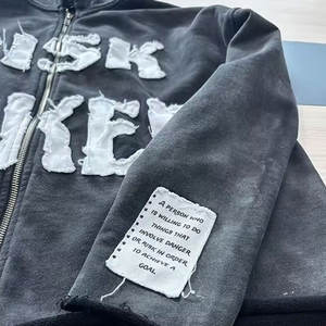 Sweat à capuche pour homme avec broderie en sergé et effet usé, sweat à capuche en molleton français pour homme avec broderie - Product Image 6