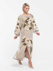 Jolies étoiles Beige et blanches broder lin Style ukrainien femmes Boho Robe bohème mode plage Robe mariage invité tenue - Product Image 6