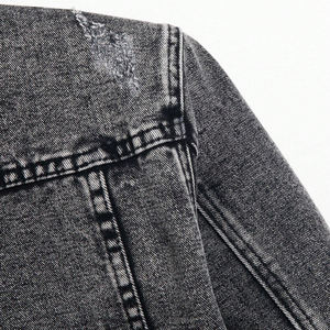 Veste en jean noire délavée personnalisée pour homme, vintage, décontractée, manches longues, imperméable, coupe-vent, vêtement d'extérieur d'hiver - Product Image 4