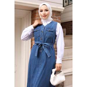 Combinaison en jean bleu décontractée avec ceinture, style 19246 - Product Image 2