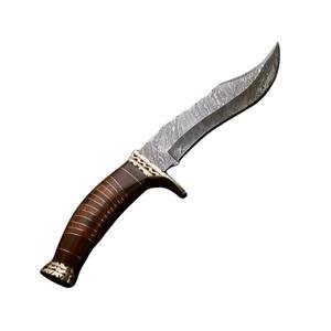 Cuchillos de seguimiento con mango de madera de acero de Damasco, Cuchillos con Funda de cuero, cuchillo para acampar al aire libre - Product Image 1