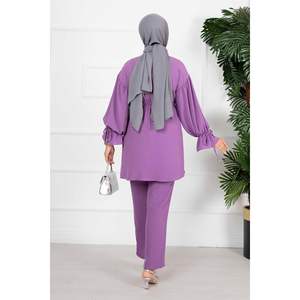 Ensemble de hijab 2 pièces princesse Aerobin lilas motif de tissu costume décoré - Product Image 1